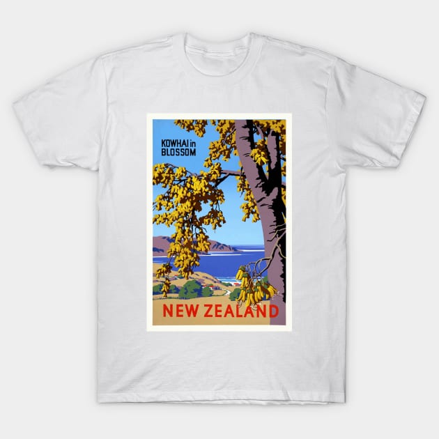 Kowhai in Blossom New Zealand Vintage Poster T-Shirt by vintagetreasure